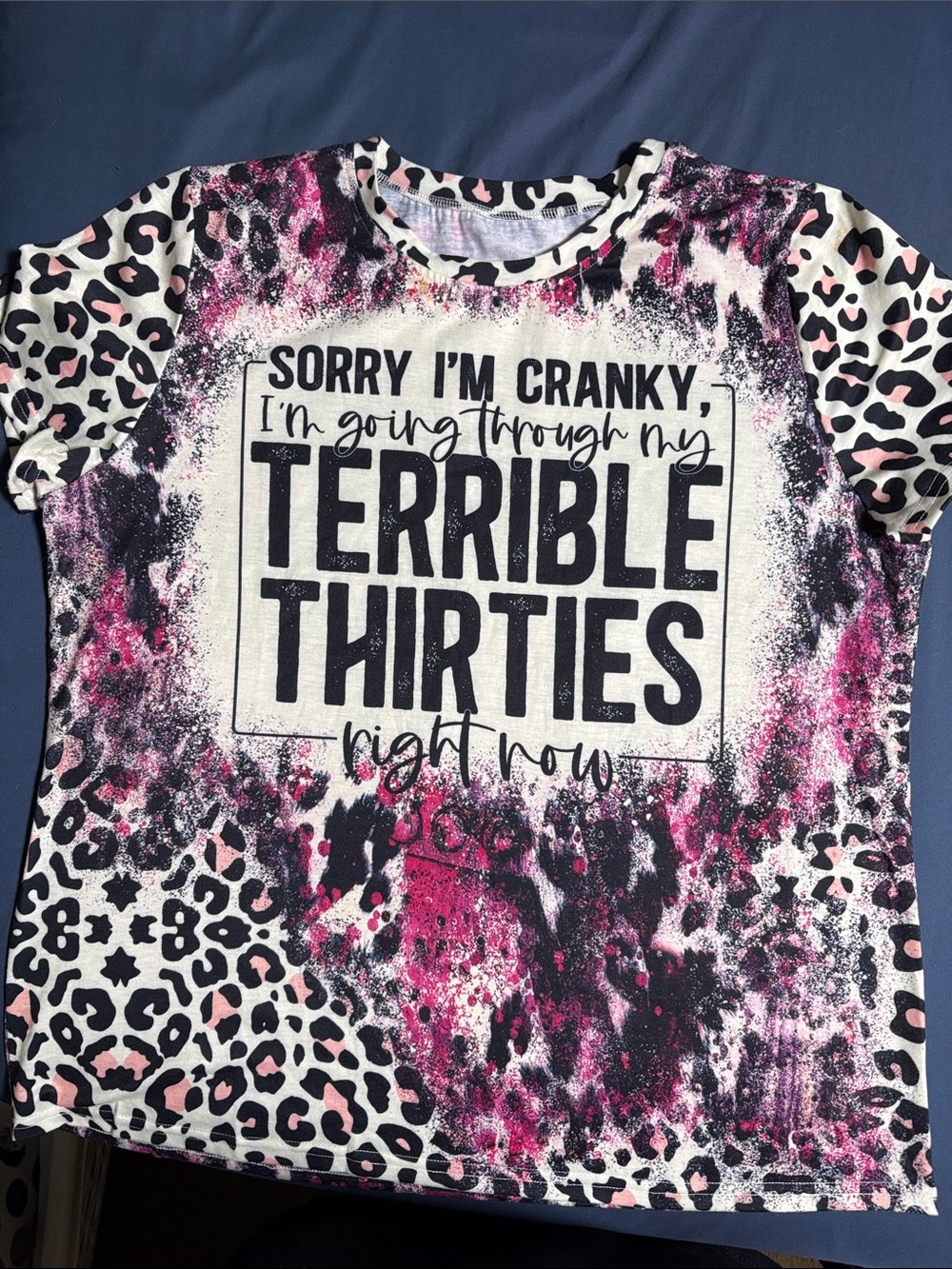Women's pink Leopard Print Graphic Tee - Sorry I'm Cranky